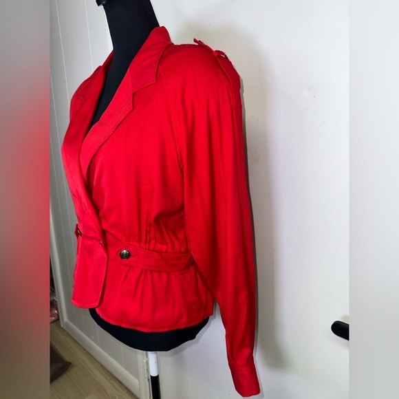 VINTAGE Red Women's Jacket with Cinched Waist and Buttons - Picture 4 of 14
